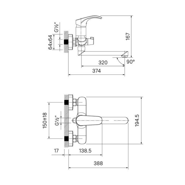 Смеситель для ванны с длинным изливом, IDDIS Joker JOKSB00i10WA, хром